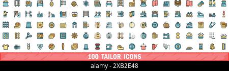 100 tailor icons set. Color line set of tailor vector icons thin line color flat on white Stock Vector