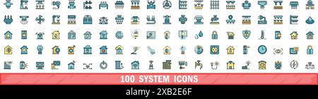100 system icons set. Color line set of system vector icons thin line color flat on white Stock Vector