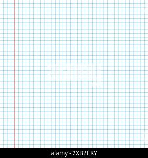 Checkered notebook page with blue lines on white. Vector EPS10 Mockup Stock Vector