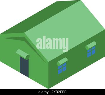 Illustration of a green military tent, typically used by soldiers for shelter and strategic operations Stock Vector