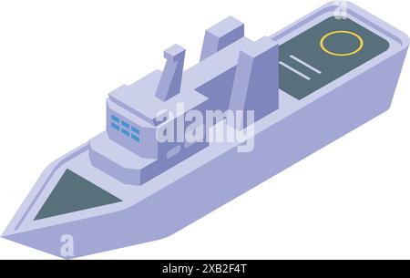 Military warship patrolling the sea with helicopter landing pad Stock Vector