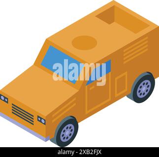 Yellow armored truck transporting money and valuables isometric view Stock Vector