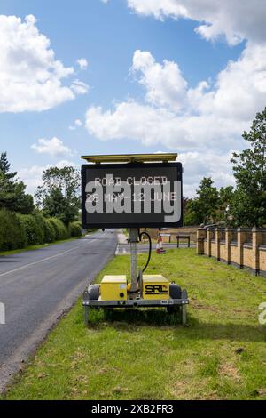 Electronic Road Closed sign, Fiskerton Road, Cherry Willingham, Lincoln, Lincolnshire, England, UK Stock Photo