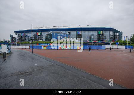 Gelsenkirchen, Germany. 10th June, 2024. Soccer, UEFA Euro 2024, European Championship, Stadium Open Media Days, Arena AufSchalke. View of the branding of the stadium. Credit: Friso Gentsch/dpa/Alamy Live News Stock Photo