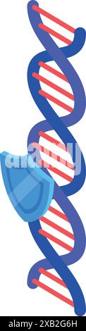 Blue shield safeguards a dna strand, symbolizing genetic security and the protection of sensitive biological data Stock Vector