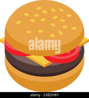 Tasty looking cheeseburger with all the fixings is shown in this colorful illustration Stock Vector