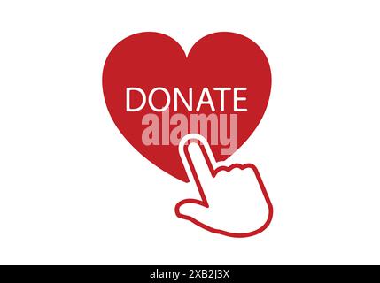 Donate button. Red heart symbol. Donation by online payments. Vector icon. Stock Vector