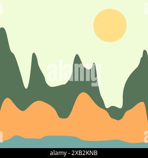 Mountains scene abstract background landscape in pastel. Creative minimal vector illustration for typography greeting card event flyer poster story ba Stock Vector