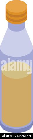 Glass bottle containing yellow liquid with a metal screw cap is standing on a white background Stock Vector