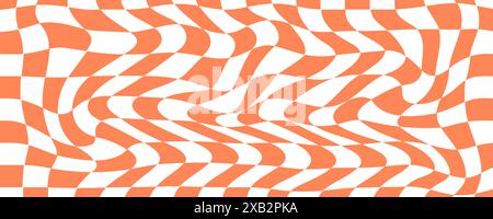 Pattern retro psychedelic checkerboard. Twisted and distorted trendy texture. Y2k aesthetic design. Groovy hippie background. Vector illustration Stock Vector