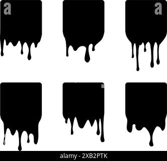 Set of drip square labels. Paint drip stickers. Black paint liquid ...