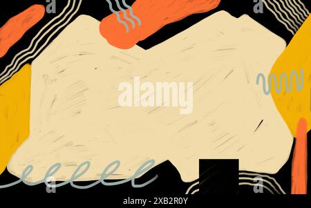 This vibrant abstract artwork features a mix of shapes and scribbles in a bold color palette, perfect for a creative background. Stock Photo
