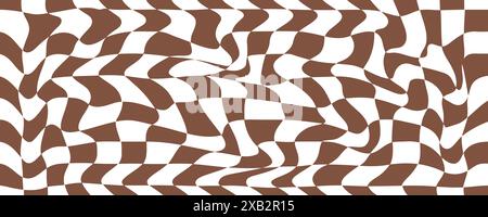 Pattern retro psychedelic checkerboard. Twisted and distorted trendy texture. Y2k aesthetic design. Groovy hippie background. Vector illustration Stock Vector