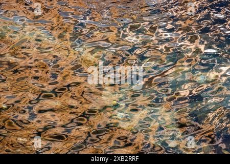 Captivating abstract reflections on seawater showcasing intricate patterns of wavy distortions and a blend of earthy tones Stock Photo