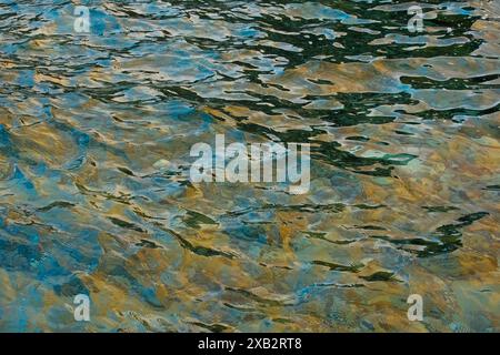 The photograph captures the mesmerizing patterns created by sunlight reflecting off the dynamic, undulating surface of the ocean This interplay of lig Stock Photo
