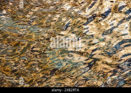 An abstract and colorful display of light reflections dancing on the rippling surface of the sea Stock Photo