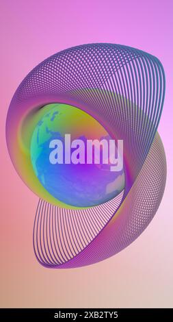 This is a vibrant illustration depicting a GeoModule designed as a Sacred Geometry Flower, featuring an intricate pattern encircling a colorful Earth Stock Photo