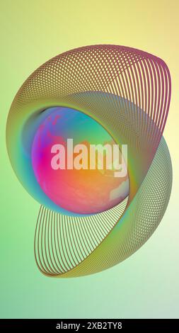 This digital illustration showcases a GeoModule - Sacred Geometry Flower, set against a soft gradient background that transitions from green to yellow Stock Photo