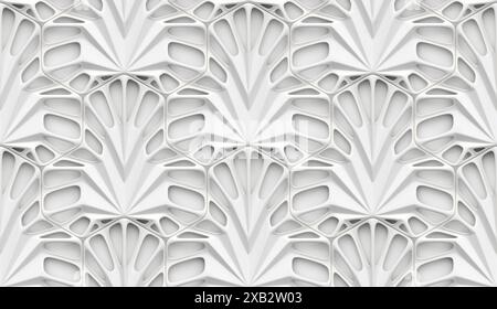 Intricate white geometric patterns create a seamless, textured background ideal for modern design projects Stock Photo
