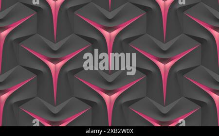 Futuristic 3d gray and white leather panels with gold scuffs on the edges of a three-pointed star at the base of the shape High quality seamless textu Stock Photo