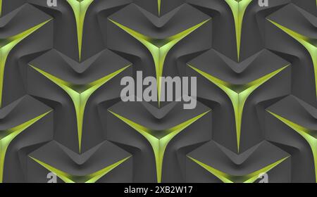 Futuristic 3d gray and white leather panels with gold scuffs on the edges of a three-pointed star at the base of the shape High quality seamless textu Stock Photo