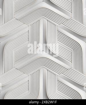 This is a close-up image of an abstract geometric pattern featuring intertwined white curved lines creating a visually captivating 3D effect Stock Photo