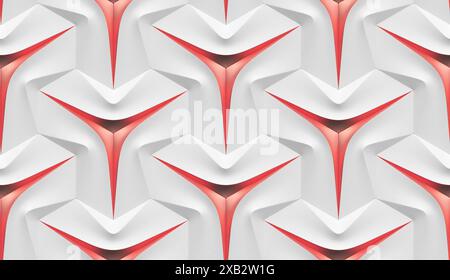 Futuristic 3d gray and white leather panels with gold scuffs on the edges of a three-pointed star at the base of the shape High quality seamless textu Stock Photo