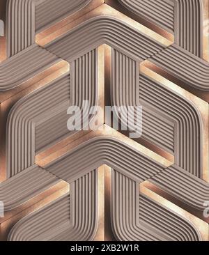 A seamless graphic pattern highlighting 3D ceramic curving lines that intertwine in a soothing palette of earthy tones, making it ideal for sophistica Stock Photo