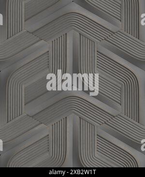 3D Wallpaper in the form of gray futuristic relief modules with golden scuffs on the edges Stock Photo
