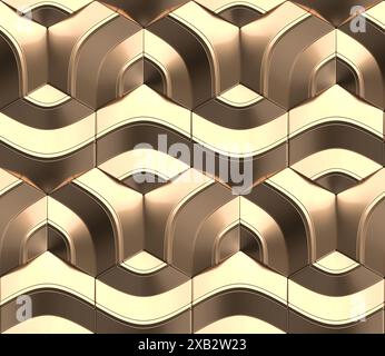 Geometric seamless 3D pattern in gold metal material Centric series 3d illustration Stock Photo