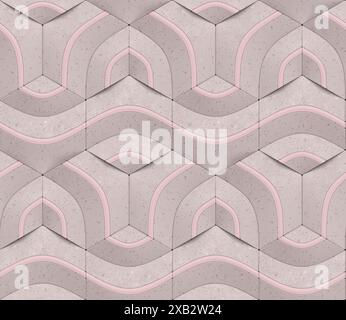 Geometric seamless 3D pattern in pink terrazzo with pink elements Centric series 3d illustration Stock Photo