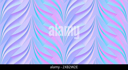 A 3D illustration depicting a series of iridescent, hart-shaped leaves arranged in a flowing pattern Ideal for a modern, sleek wallpaper or background Stock Photo