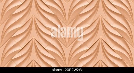 This image features an elegant, seamless 3D illustration of a salmon colored hart flower pattern Symmetrical leaves converge into a heart shape, creat Stock Photo