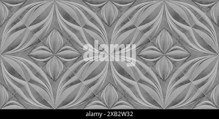This 3D wallpaper showcases an exquisite heart-shaped flower motif in a stylish monochrome palette The design features intricate textures and elegant Stock Photo