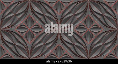 This 3D wallpaper features a sophisticated floral design with heart-shaped motifs enhanced by metallic accents, perfect for adding an elegant touch to Stock Photo