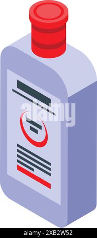 Isometric view of a plastic bottle with a red cap containing cleaning product Stock Vector