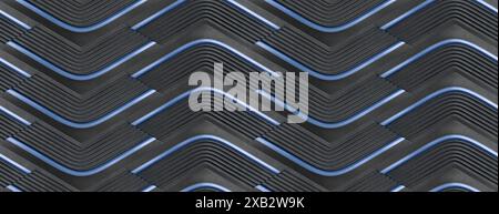 This image displays a mesmerizing 3D abstract pattern created by interlocking gray and blue geometric shapes The design is symmetrical and features a Stock Photo