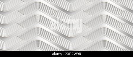 An elegant and seamless white 3D geometric pattern featuring a series of layered wave shapes creates a sophisticated and minimalist visual effect, ide Stock Photo