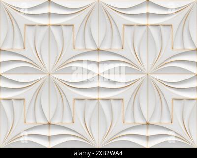 This 3D wallpaper features a sophisticated geometric heart flower design in a neutral palette, ideal for adding a touch of elegance and intricacy to a Stock Photo