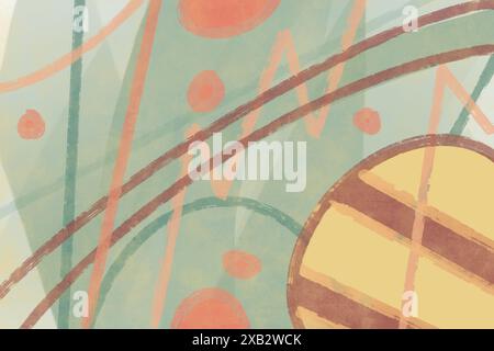Abstract artwork featuring soft pastel hues with organic shapes and intersecting lines, creating a calming, modern aesthetic Stock Photo