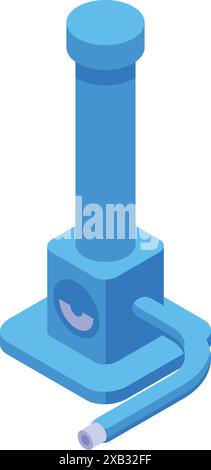 Blue air pump standing on a square base with its hose connected, isolated on white background Stock Vector