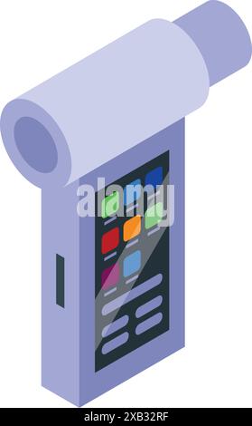 Electronic device with buttons and display is shooting video with a big lens, isometric icon Stock Vector
