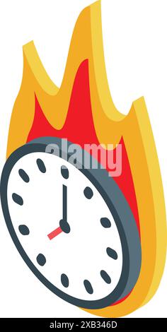 Clock face is surrounded by bright flames showing the concept of time limit Stock Vector