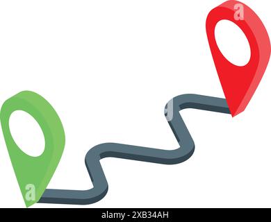 Winding road is connecting two points on a map, representing a journey ...