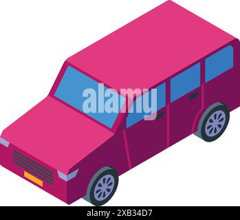 Pink suv car parked in a diagonal view with an isometric projection Stock Vector