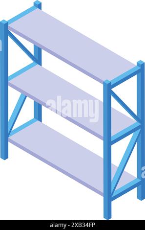 Simple blue warehouse storage rack standing with empty shelves isometric 3d icon Stock Vector