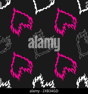 Burning heart, modern fashionable seamless pattern. Trend Y2K background in the style of the 00s 90s.  Perfect for textile, fabric, wallpaper, wrappin Stock Vector