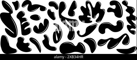 Set of liquid abstract organic blob shapes. Wavy elements bubbles and drops. Trendy liquid forms y2k style. Vector illustration Stock Vector