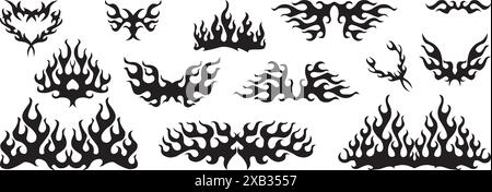 Black fire flames, design elements. Tribal style for tattoo, vehicle decoration or another design. Vector illustration Stock Vector