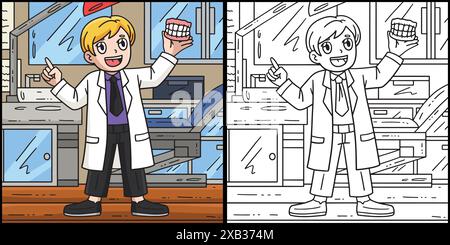 Dentist Holding Dentures Coloring Page for Kids Stock Vector Image ...